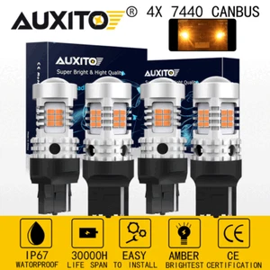 AUXITO 7443 7440 LED Front Rear Turn Signal Light Bulbs No Hyper Flash Amber 4X - Picture 1 of 10