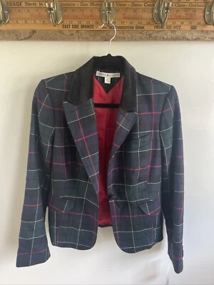 Blazer Tommy Hilfiger Azul a Cuadros con Rojo Oscuro Forrado Talla M. Cuello Terciopelo Foto 1 de 4