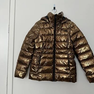 The North Face gold metallic foil hooded puffer jacket medium - Picture 1 of 5