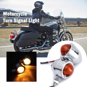 Pair Chrome Motorcycle Turn Signals Amber for Harley Cafe Racer Bobber Chopper - Foto 1 di 12