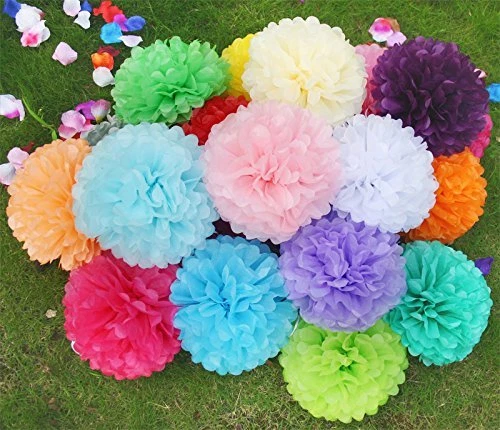 12"&16" Tissue Paper Pompoms Pom Poms Hanging Garland Wedding Party Decoration - Image 1 of 4