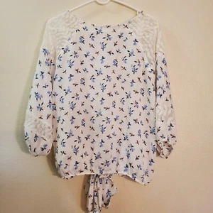 Gimmicks Buckle Floral Print Lace Open Back Blouse Western Cottagecore - Picture 1 of 9