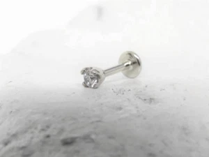 2.5mm Real 0.04Ct Diamond Nose Stud Screw Ring Piercing Pin Real 14Kt White Gold - Picture 1 of 6