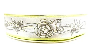 Rose Garland Ribbon,Silver Roses,Pearls on Ribbon Garland, Polyester,1"x 25yds. - Picture 1 of 2