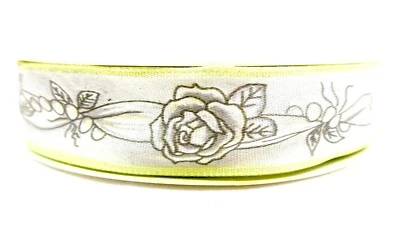 Rose Garland Ribbon,Silver Roses,Pearls on Ribbon Garland, Polyester,1"x 25yds. - Image 1 of 2