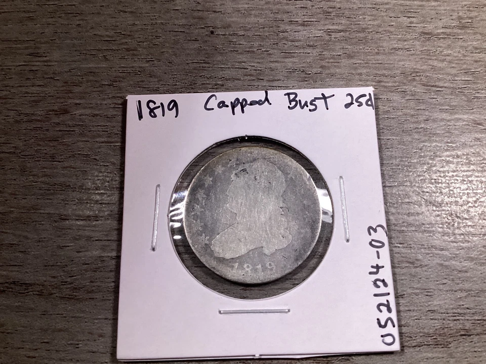 Busto tapado 1819 cuarto tipo 1 gran diámetro con lema 052124 03ue Foto 1 de 4