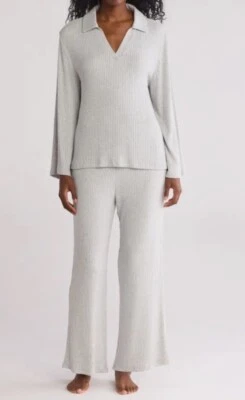 NEW Nordstrom Rack Ribbed Long Sleeve Top & Pants Pajama Set Small Light Gray - Image 1 of 3