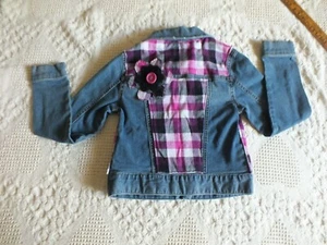 Upcycled Repurposed Denim Jacket MUDD Girls Size 7 Handmade Flowers Pink Insets - Picture 1 of 7