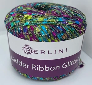 Berlini Ladder Ribbon Glitter Yarn 86 Jasmine Pink Blue Green + w/ Gold 50g 142y - Picture 1 of 5