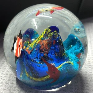 Vintage Handblown Art Glass Orb Paperweight Aquarium Fish Reef Murano Style - Picture 1 of 7