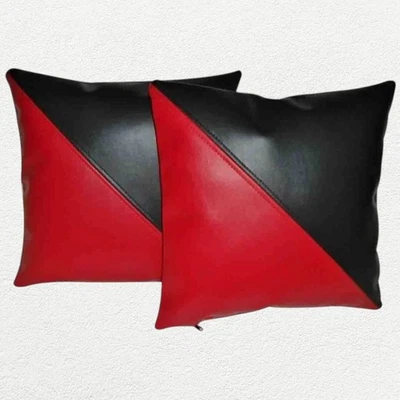 BLACK & RED Leather Pillow Cover Pure Lambskin Leather Cushion pillow Cover - Image 1 of 2