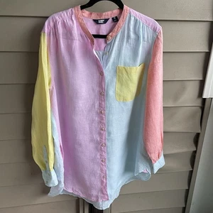 Lands' End Damen Leinen Pastell Mehrfarbig Blockärmel Shirt Gr. XL Coastal - Bild 1 von 10