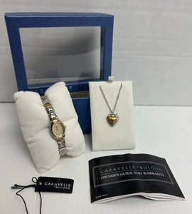 Caravelle By Bulova C869665 Silver and Gold Oval Ladies Watch W/ Necklace - Picture 1 of 14