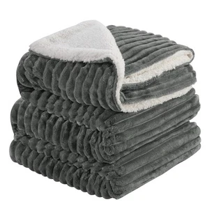 Sherpa Fleece King Size Blanket - Super Soft & Warm Striped Fleece, Cozy Plus... - Picture 1 of 7