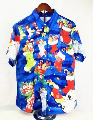 Jóvenes Niños 13-15 Poliéster Novedad Fea Navidad XL Camisa Botón Foto 1 de 4