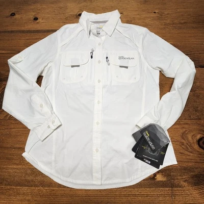 Cabelas Mujer Ropa Guía Manga Larga Camisa de Pesca UPF Absorbente Blanca Pequeña NUEVA Foto 1 de 4