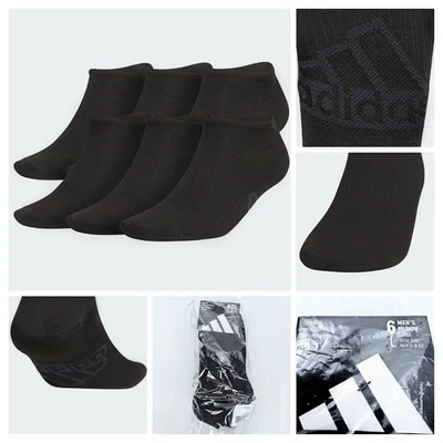 Adidas 6 пар США 6-12 (L) Мужская нет шоу носки черный/серый суперлегкий классический новый - Изображение 1 из 4