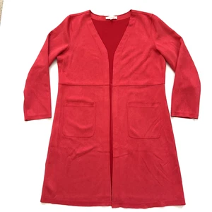 Cárdigan Largo Solitario Mujer XL Rojo Bolsillos Abiertos Imitación Gamuza Carrera Preppy Chic - Imagen 1 de 14