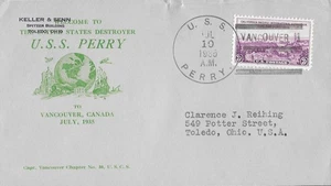 10 Jul 1935 Naval Cover, Welcome to Vancouver, USS Perry DD-340 - Picture 1 of 2