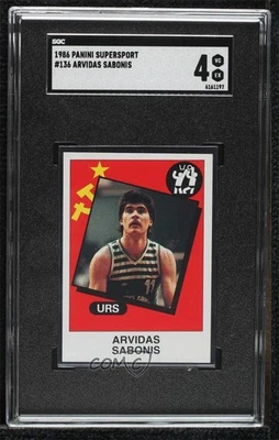 1986 Panini Supersport Stickers Italian Arvydas Sabonis #136 SGC 4 HOF - Image 1 of 2