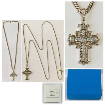 Collectibles by Adrienne HUGE Jeweled Goldtone CROSS Necklace Convertible Length - Image 1 of 4