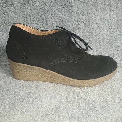 Lands’ End Suede Chukka Booties Womens 7.5 Black Wedge Heel Shoes - Image 1 of 4