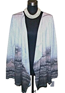 One World Jacket Sz L Gray Black Beige Knit Dress Casual Open Front Cardigan  - Picture 1 of 5