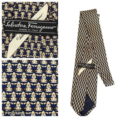 Corbata Salvatore Ferragamo AZUL Estampado de Caracol Seda Cuello ¡Como Nueva! Foto 1 de 4