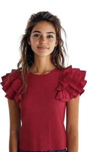 Marc New York Rüschen Kurzarm Bluse Kurzarm Gr./S Rundhals Weihnachten - Bild 1 von 6