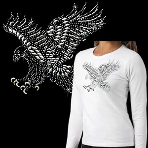 Camiseta mujer niña pedrería brillo tachuelas águila *7203 wh Ls - Imagen 1 de 1