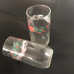 Klarglas Becher 3er Set bemaltes Band mit Schleife und Stechpalme festliches Bargeschirr - Bild 1 von 3