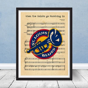 St Louis Blues Vintage Logo Saints Go Marching In Wall Decor Gift Hockey Poster - Picture 1 of 4
