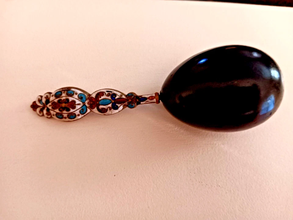 Calcetín Darner Ornamentado Estampado Esmalte Mango Madera Ébano Antiguo Foto 1 de 4