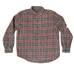 Woolrich Shirt Mens L Red Gray Plaid Pocket Cotton Flannel Long Sleeve Button Up - Picture 1 of 12