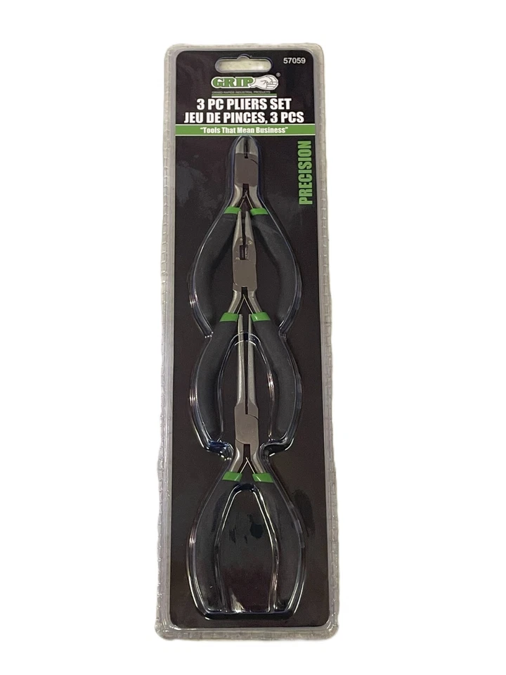 Grip 3pc Precision Pliers Set Diagonal Long Nose Needle Cushion Handle Set 57059 - Image 1 of 1