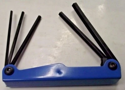 Allen 56077 5pc Metal Fold-up Metric Long Hex Key Set Hi-viz Blue USA - Image 1 of 2