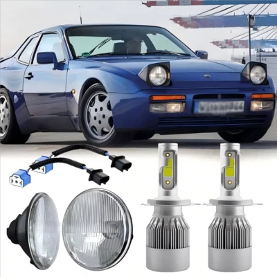 For Porsche 944 1983-1991 Pair 7" inch Round LED Headlights Hi-Low Beam H4 9003 - Image 1 of 4