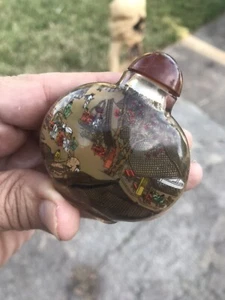 Vintage 1970’s Asian Reverse Glass Painted Snuff Bottles & Display Case Set 4 - Picture 1 of 11