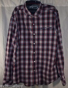 7 Diamanten dunkelblau weiß rot kariert Knopfleiste Hemd Herren L - Bild 1 von 4