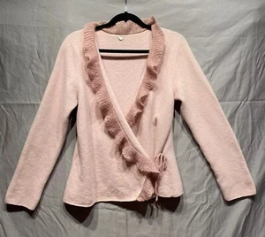 Margaret OLeary Wool Blend Wrap Cardigan Sweater Sz L Pink Coquette Balletcore - Picture 1 of 11