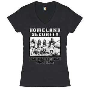 Homeland Security Women's V-Neck T-shirt Native American Indigenous Tribal Tee - Picture 1 of 41