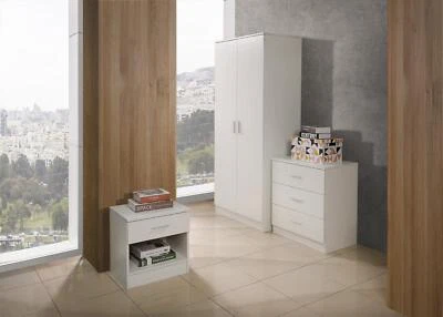 Bedroom Furniture Set of 3 Piece Chest of Drawers Wardrobe Bedside Cabinet Table - Image 1 of 2