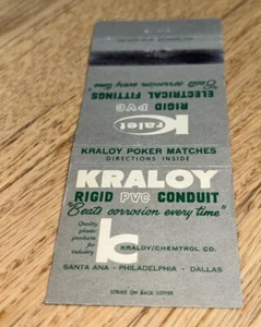 Vintage Matchbook Cover KRALOY CONDUIT Kraloy / Chemtrol Co. - Picture 1 of 3
