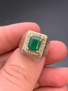 Emerald CZ Statement Ring – 925 Silver Men’s Jewelry – Custom Gift for men - Picture 1 of 9