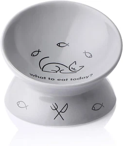 Ceramic Raised Cat Bowls, Slanted Cat Dish Food or Water Bowls, Elevated Porcela - Picture 1 of 12