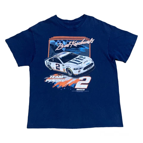 Brad Keselowski #2 Team Penske NASCAR Graphic T-Shirt Blue Size XL Miller Lite Cover