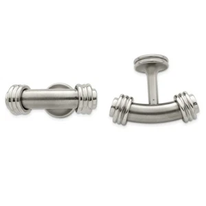 Edward Mirell Titanium & Steel Laser Texture/Polished Cufflinks - Picture 1 of 5