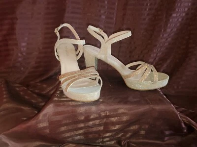Womens Sz 9 Rose Gold Sandal Heels By Top Moda - Image 1 of 4