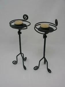 Black Swirl Metal Tea Light Holders (includes 2 PartyLite Tea-light Candles) - Picture 1 of 6