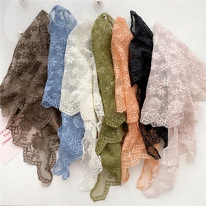 Women Floral Bandana Lace Triangle Transparent Scarf Head Scarf Embroidered ☋ - Picture 1 of 20